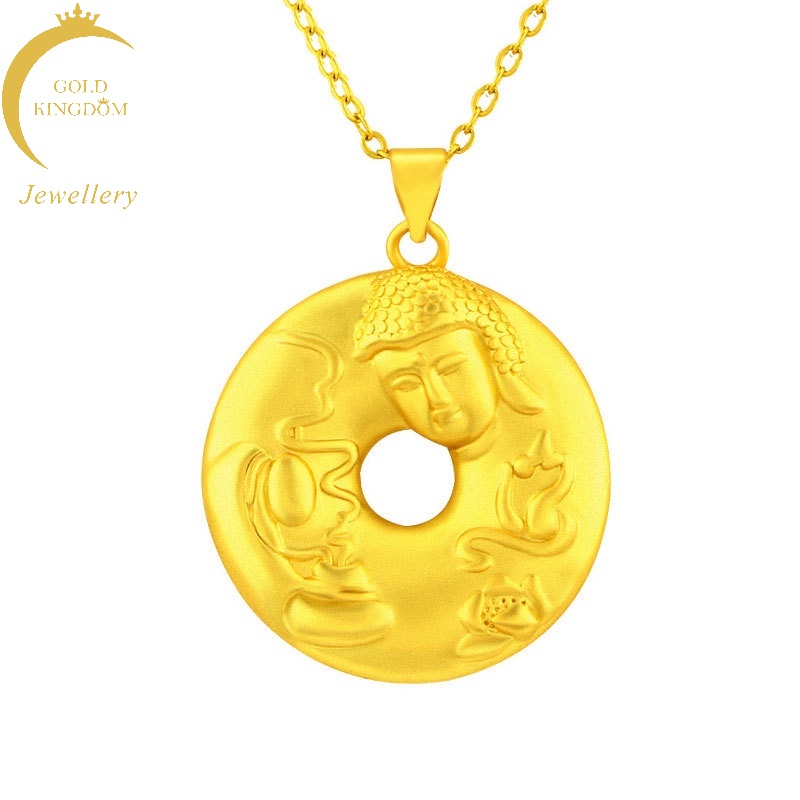 Kalung Liontin Wajah Buddha Guanyin 3D Lapis Emas Asli Kadar 375 Untuk Pria Dan Wanita