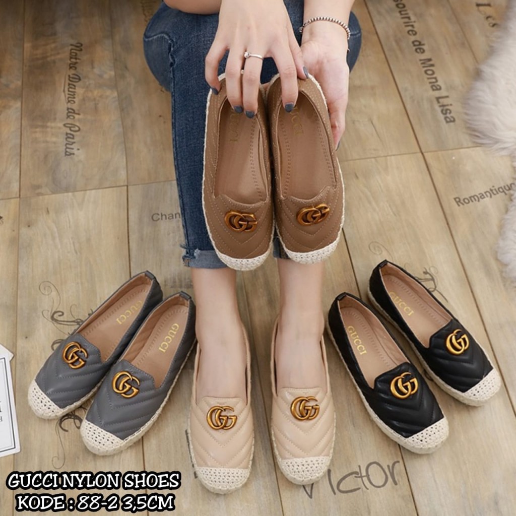 SEPATU SHOES WANITA FLAT SLIP ON GC GUCCI NYLON 82 MULES SLIP IMPORT PREMIUM ORIGINAL