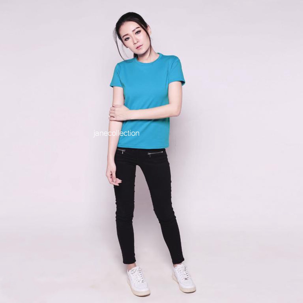 JANE COLLECTION || Atasan Wanita Kaos Polos Oblong Dingin Wanita Katun XL O Neck Slim Shirt