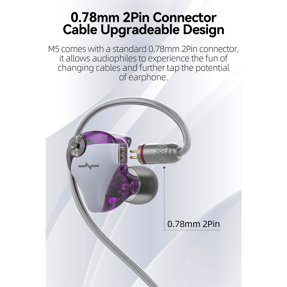 Nicehck M5 Headset Earbuds Resin HIFI IEM 4BA + 1ddd Driver Music 0.78mm 2pin 3 Gaya Dapat Dilepas