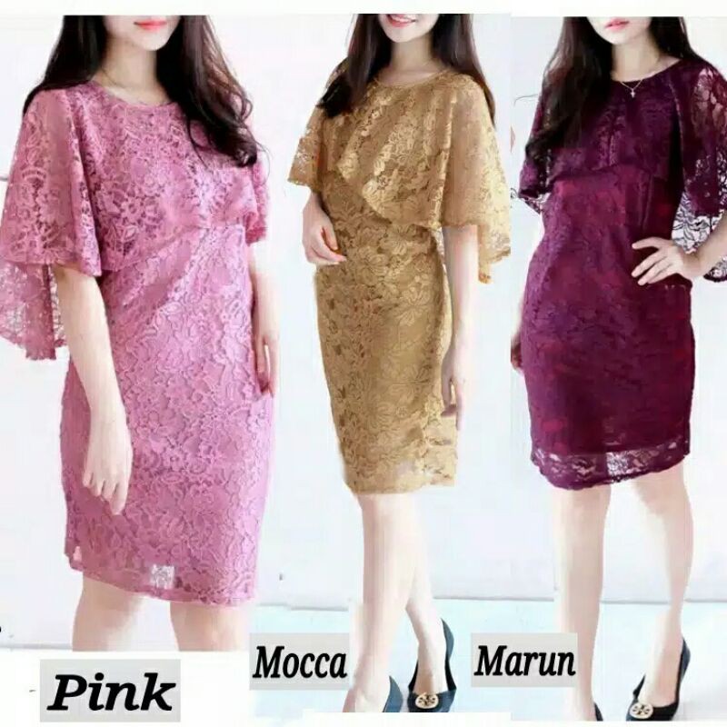 DRESS SORAYA BROKAT M L XL XXL KEBAYA DRESS LENGAN PENDEK BAHAN ADEM TEBEL