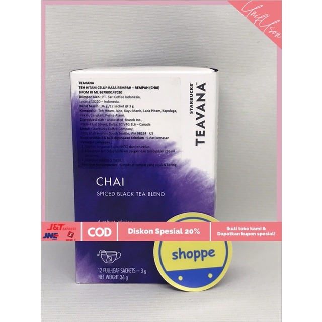 

⭐COD⭐ Starbucks Teavana Original - Chai Tea Bag Teh Celup 1 Pack Isi 12 pcs