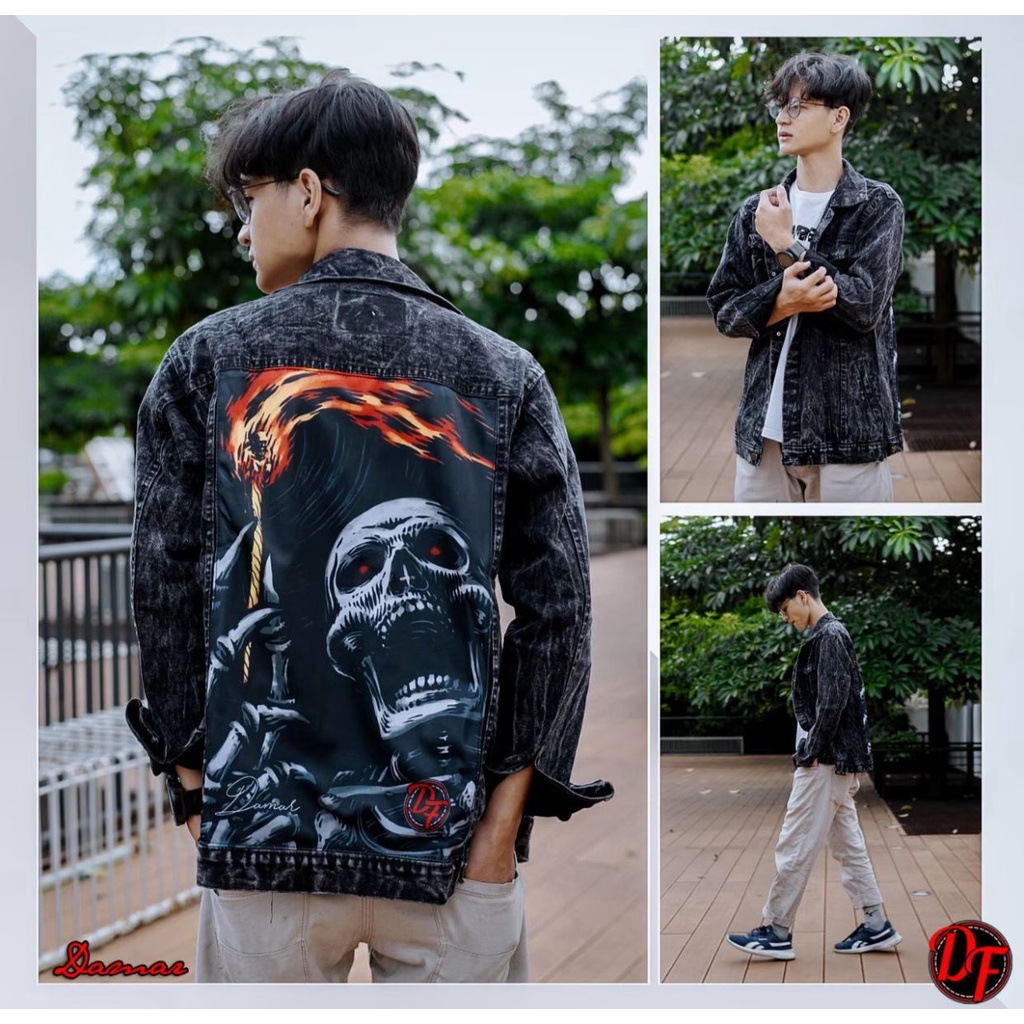 Jaket Jeans Sandwash Pria Motif The Skull | Jaket Pria | Jaket Sandwash | Jaket Jeans Pria