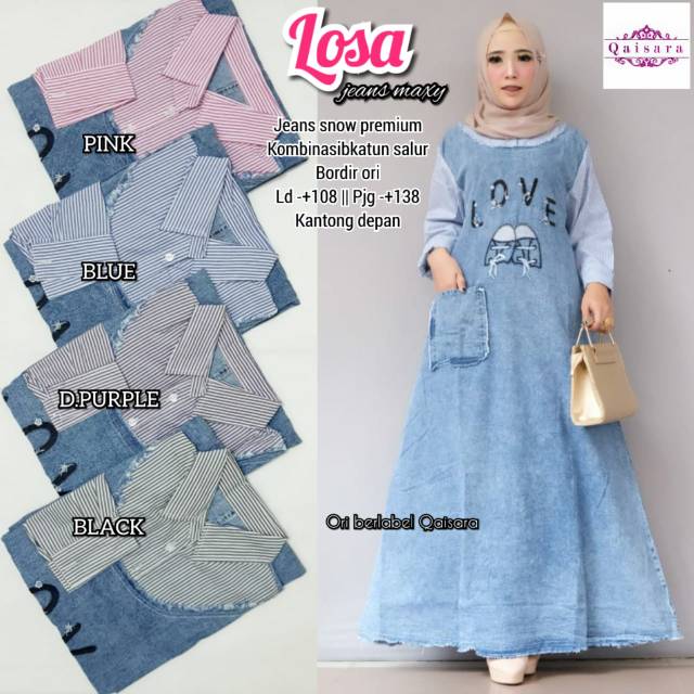 LOSA JEANS MAXY - DRESS WANITA JEANS KOMBINASI KATUN