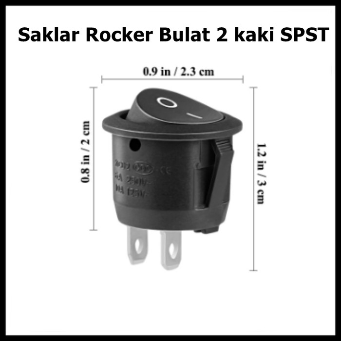 Saklar Rocker Bulat 2 kaki SPST Switch Round Toggle ON OFF SW 2 Pin AC