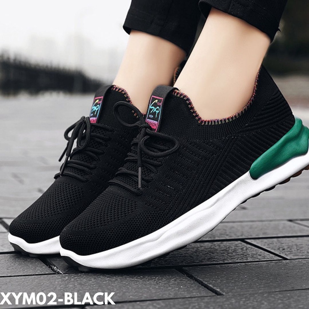 SEPATU SNEAKERS WANITA DESIGN CANTIK BERTALI SOLE WARNA BAHAN FLYKNIT BERKUALITAS IMPORT YM02