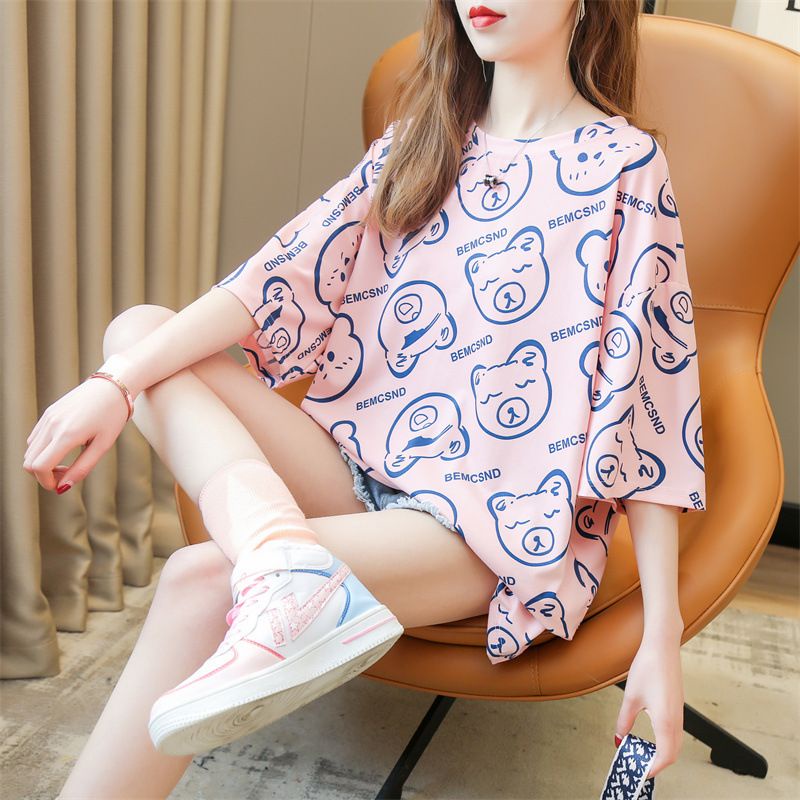 THISTLE - Oversize Tee Tshirt Wanita Model Longgar Motif Bear Full Print