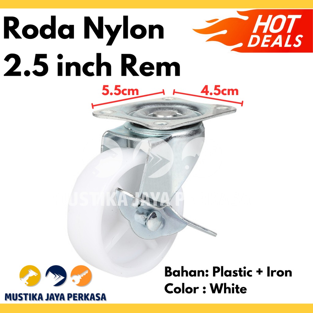 Roda Nylon Rem 2.5 Inch Roda Casters Nylon 50mm Roda Gepeng Nilon Rem