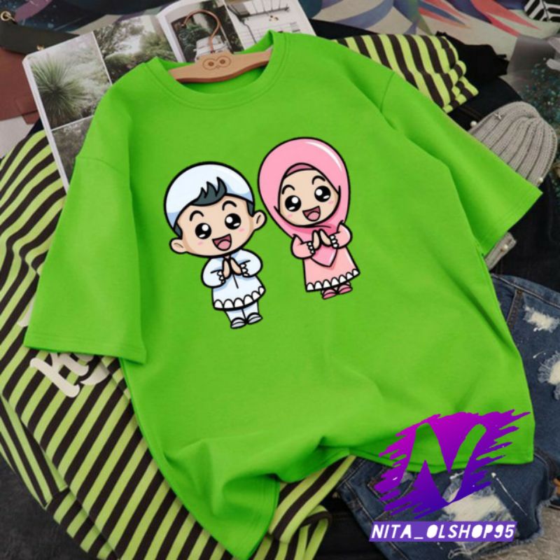 kaos hari raya baju kaos anak animasi hari raya idul Fitri dan idul adha