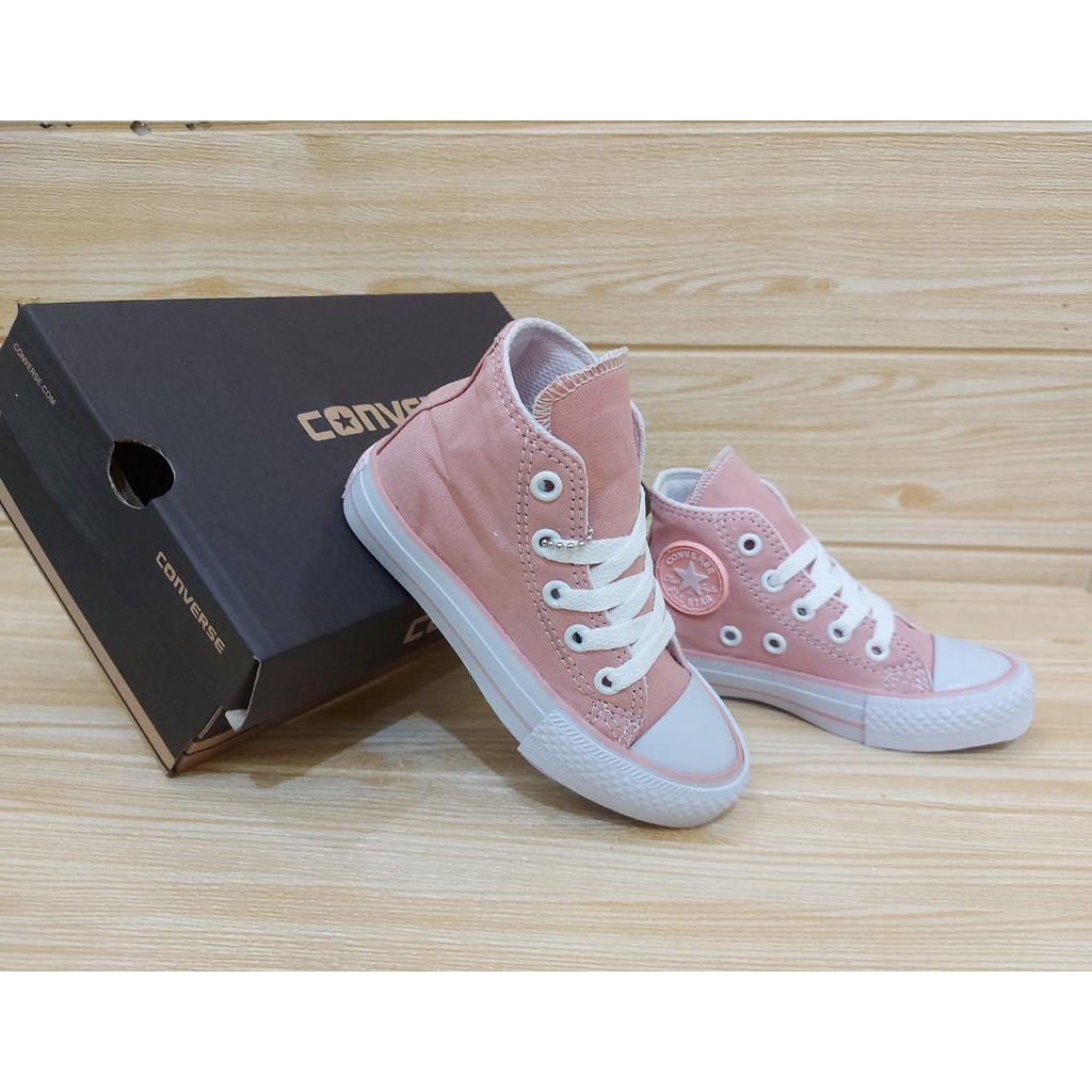 SEPATU ANAK PEREMPUAN | SEPATU SNEAKER ANAK PEREMPUAN | SEPATU ANAK CONV3RS3 4LL ST4R WARNA PEACH TINGGI,PENDEK,VELCRO USIA 1-8 TAHUN SIZE 21-35