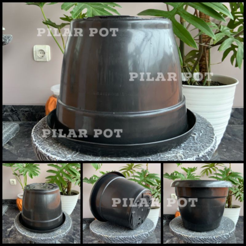 Pot bunga tanaman plastik hitam tulip 30cm kuping - global lion