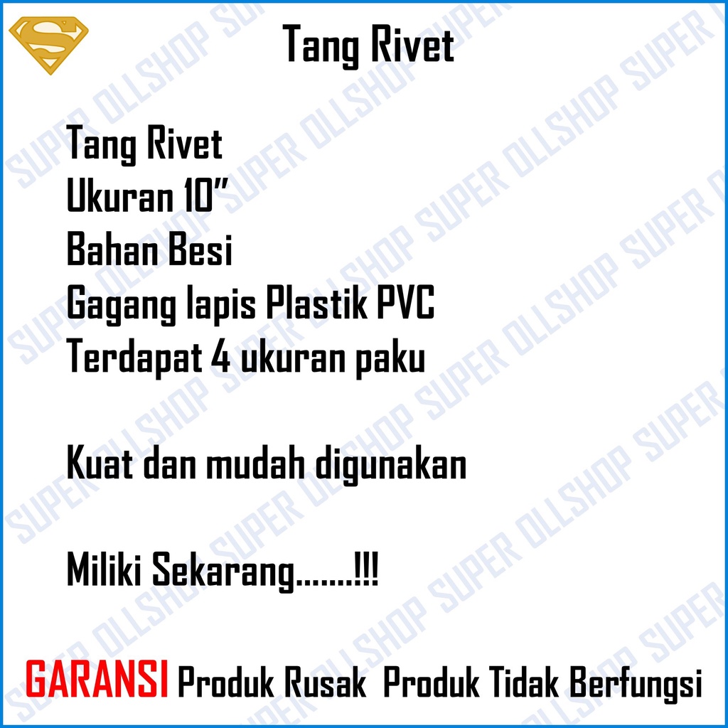 MURAH !!! Tang Rivet 10 inch/ Tang Ripet / Tang Rifet Nut / Tang Paku Rivet Nut 10 Inch