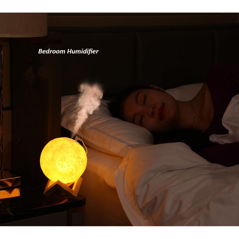 Air Humidifier Aromatherapy Oil Diffuser Lampu Tidur Simulation 3D Moon Night Light Ultrasonic.