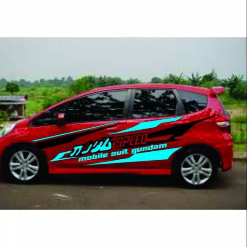 Stiker mobil honda new jazz merah striping honda jazz terlaris