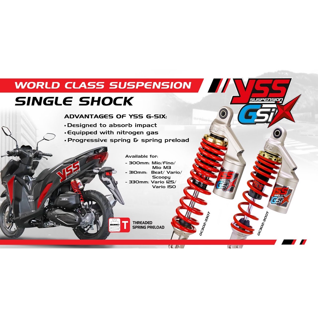 SHOCK YSS G SIX RACING ORIGINAL 330MM VARIO 125 VARIO 150 SCOOPY FI BEAT FI
