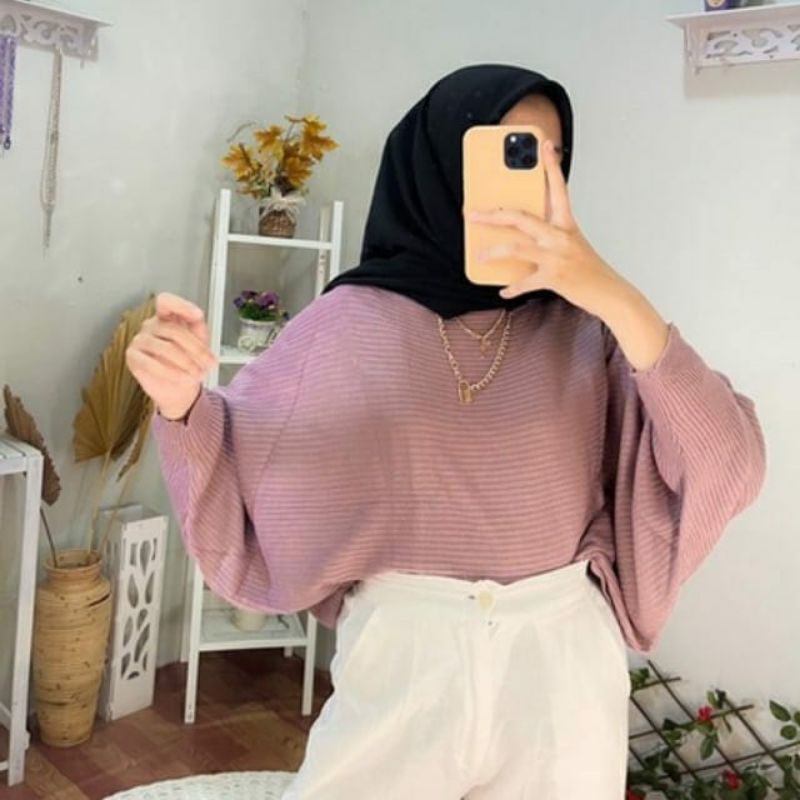 BLOUSE BAJU RAJUT BATWING ATASAN WANITA MODEL KELELAWAR
