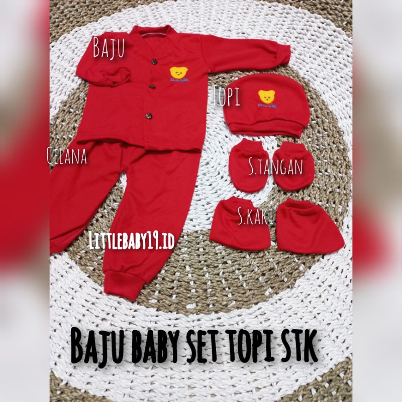 4in1 Piyama Bayi Polos/SET PIYAMA BAYI NEWBORN 0-3 BULAN  (1 Set. Baju,Celana,Topi,Sartaki)