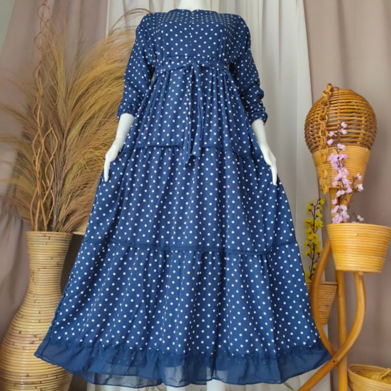 GAMIS REMAJA MONALISA PLAT MOTIF POLKADOT KECIL TERBARU MURAH