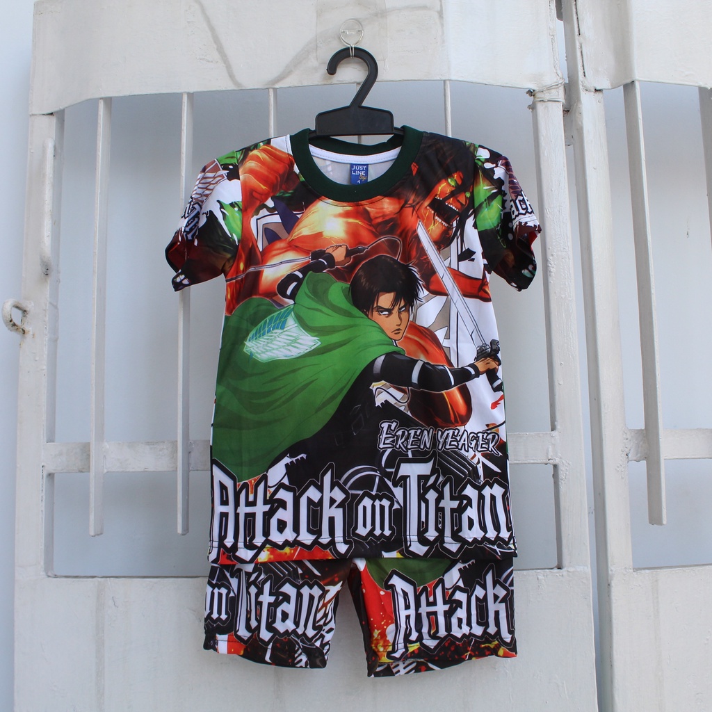 cod setelan anak titan/baju kaos tattack of titan full printing