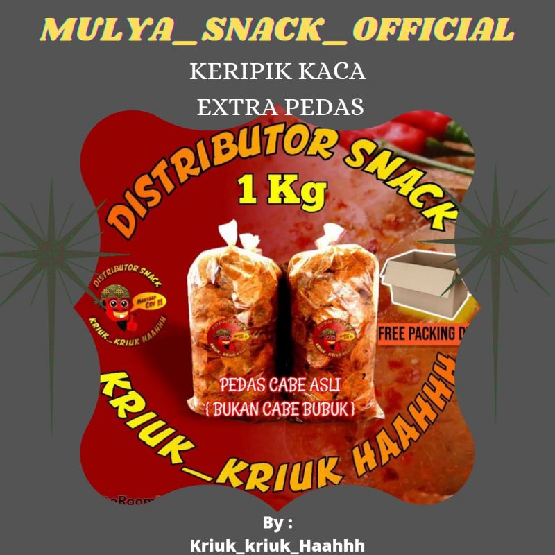 

KERIPIK KACA EXTRA PEDAS Daun jeuk 1kg / pikca / keripik beledag / kripik kaca extra pedas