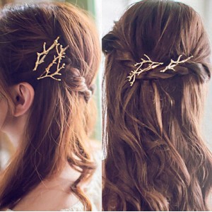 1 Pc Jepit Rambut Bentuk Cabang Daun Bahan Logam Warna Emas Perak Gaya Korea Untuk Wanita