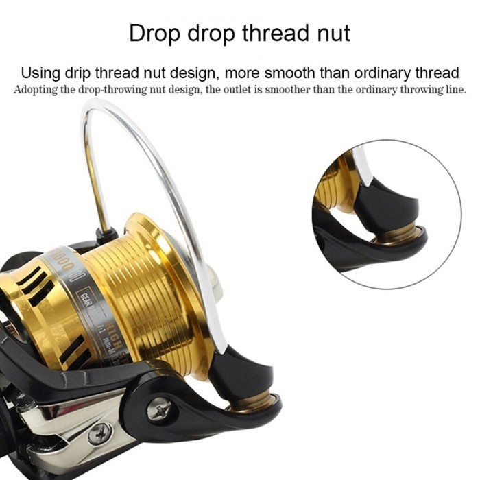 Reel Pancing Fishing Reel Kumparan 5+1 Ball Bearing 5.2:1 - DW5000 - Black/Gold