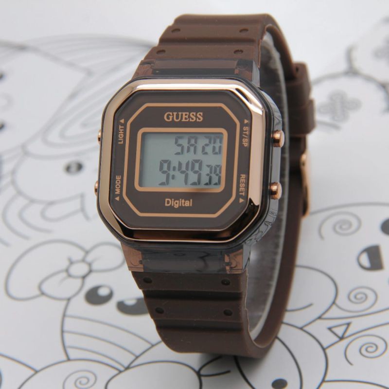 (AG)JAM TANGAN GUESS DIGITAL PRIA / WANITA TALI RUBBER PREMIUM WATER RESISTANCE FREE BOX(COD)