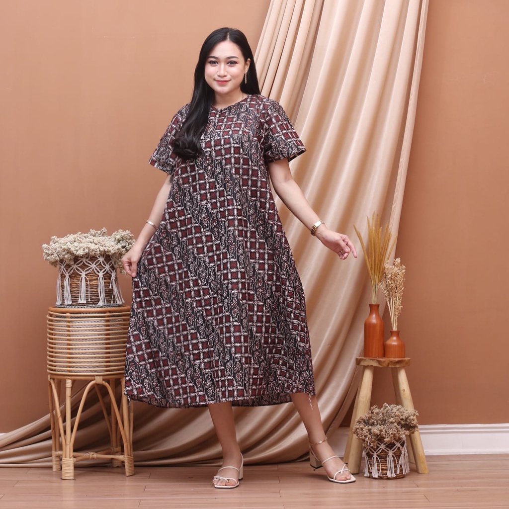 Daster Kencana Ungu Batik - Motif Abstrak - Sleting Dada - Busui - Bumil - Centini Hitput-DASTER 14