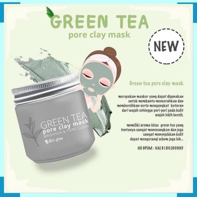 Ms Glow Masker Clay Mask Green Tea Charcoal Original 100% Masker Oles Pencerah Wajah Dan Penghilang Debu Ms Glowms Glow