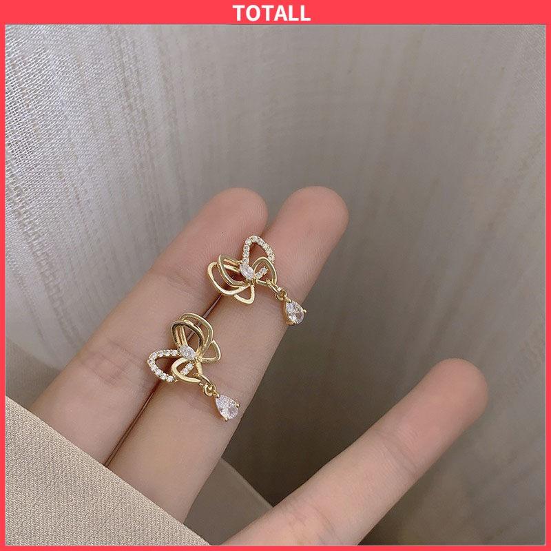 COD 1 pasang anting stud kristal busur-Totall