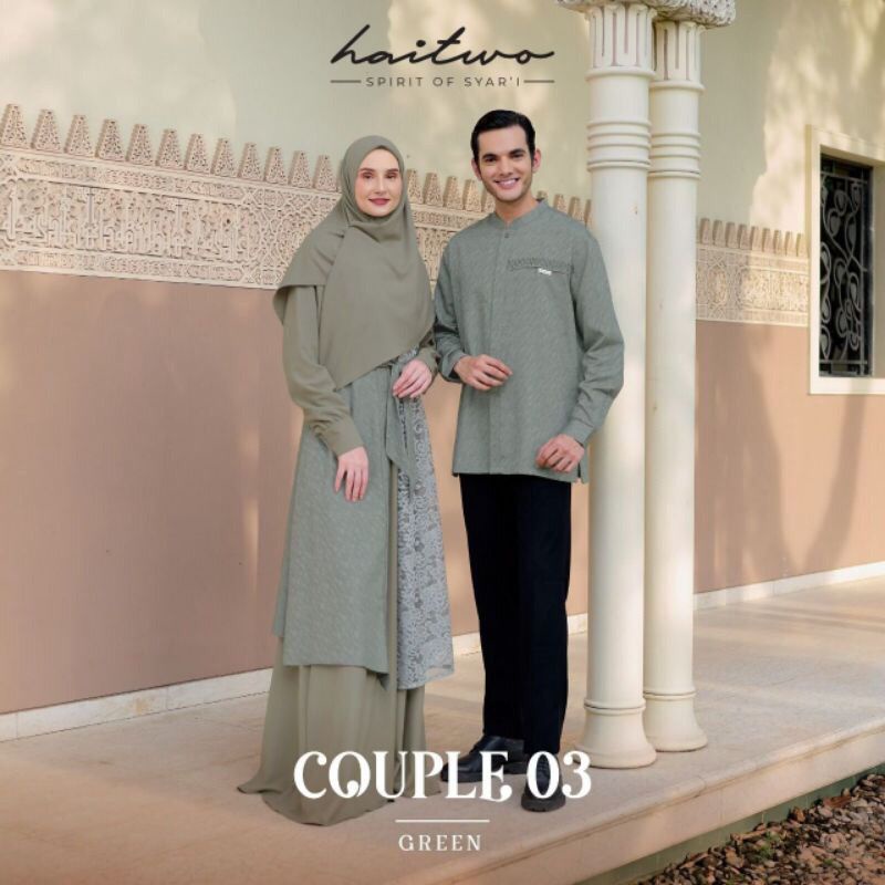 Haitwo Couple 003 Gamis Aisyah dan Koko Ammar Baju Sarimbit Couple Green,Orchid