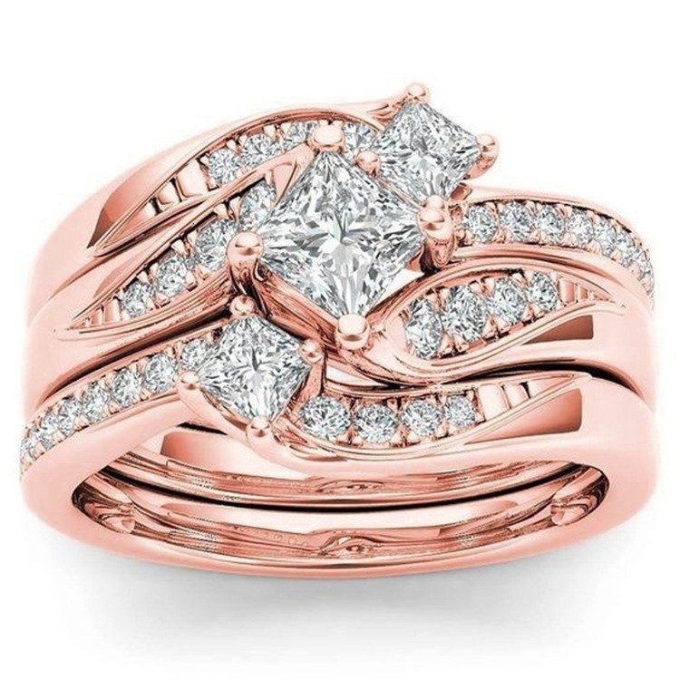 Cincin Berlian Zircon Bahan Sterling Silver Lapis Rose Gold Untuk Wanita