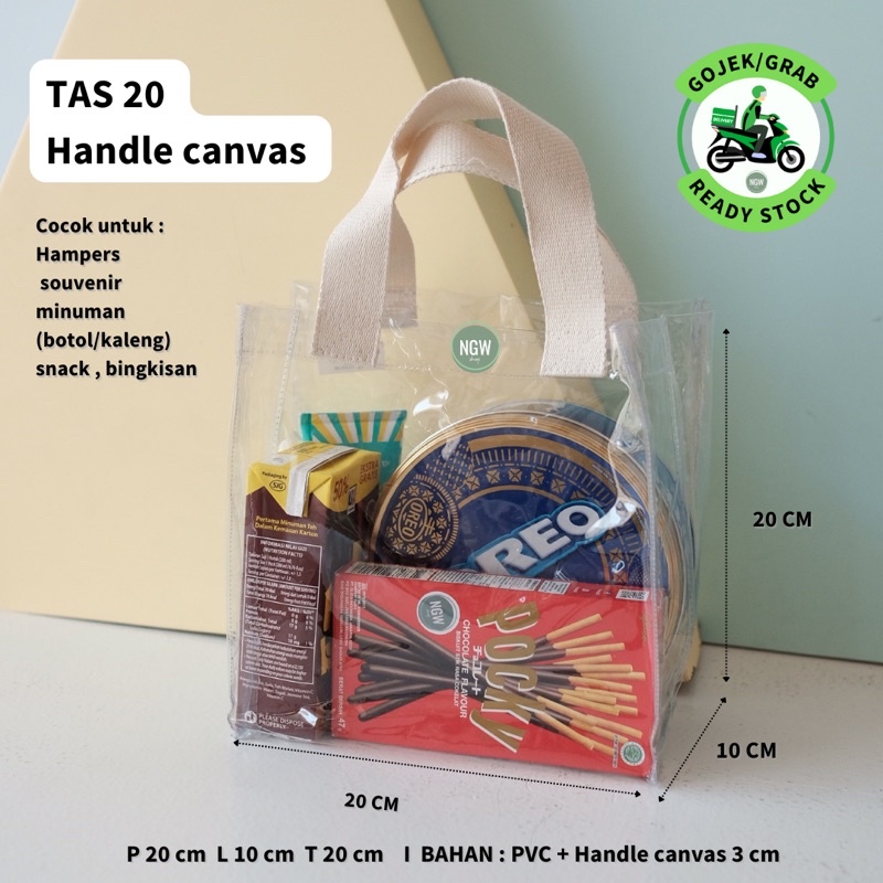 Tas hampers canvas handle mika 20 x 10 x 20  ready stock goodie bag ulang tahun birthday