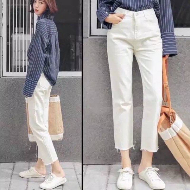 BOYFRIEND JEANS PUTIH BOYFRIEND JEANS WHITE HIWAIST HIGHWAIST