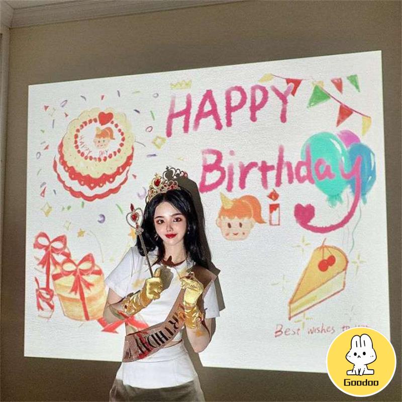 【COD】Happy Birthday Mini Proyektor Selamat Ulang Tahun Lampu Proyeksi Foto Alat Peraga Mini Dekorasi Pesta Gift -Doo