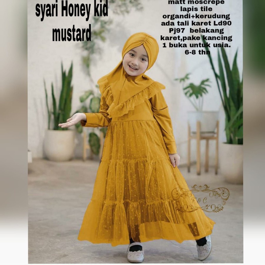Baju GAMIS ANAK SYARI BERGO TILE HONEY KID Pesta Lebaran Trend 2022 Pakaian Anak Maxi Dress Muslim P