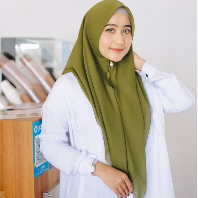 Hijab Zipper Segiempat Bella Square Instan Pollycotton / Krudung Resleting Polos Segi Empat Instant