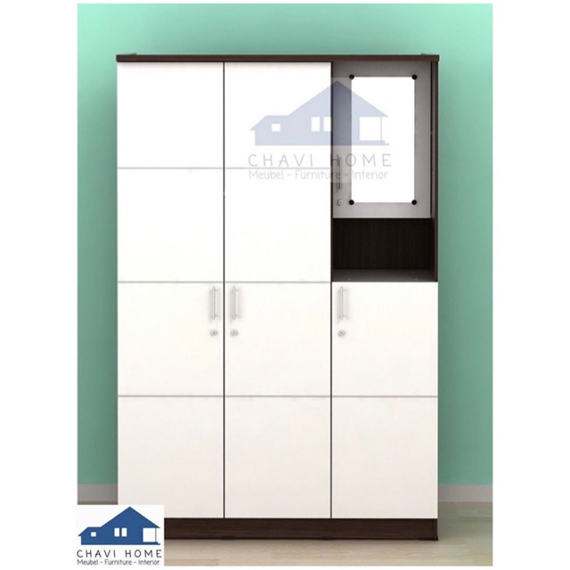 Lemari pakaian lemari baju lemari 3 pintu dengan kaca masuk dan gantunagn panjang untuk gamis