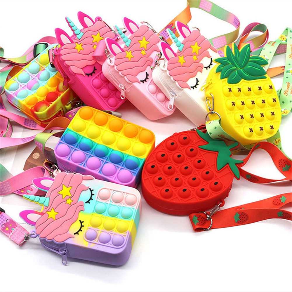 Mainan Anak Push Pop It Button Silicone Bag Children Toy Model Bentuk Tas Selempang Kecil Lucu Unik