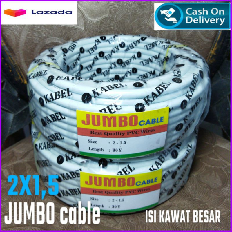 1 roll kabel Kawat Besar Nym 2x1,5 JUMBO KABEL / 2X15 panjang 30yard (25 Meter)