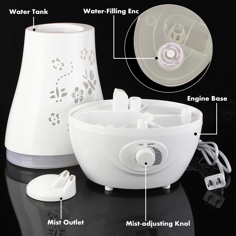 Carved Butterly Flower Design Air Humidifier 7 Colors LED - 2.2L