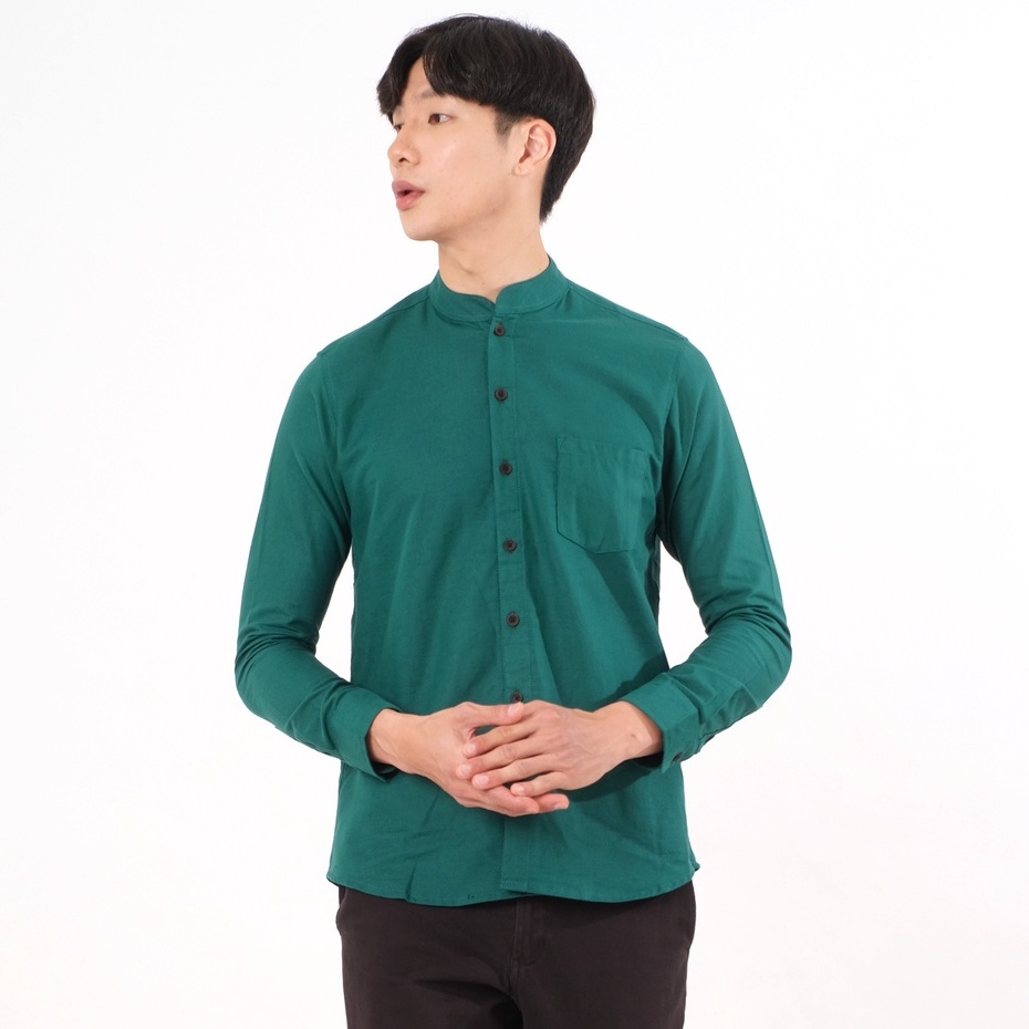 SANVANINA Kemeja Polos Hijau Botol Panjang Shanghai Hijau Kareem Dark Green - E-1414F