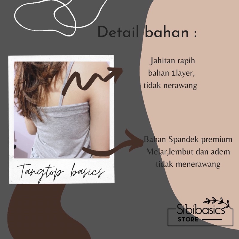 SIBIBASICS - Tank Top Tali Spaghetti Square M L XL XXL Streach Bisa Melar / Tengtop Wanita Korea