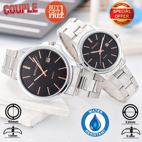 Bonico Jam Tangan Couple Pria Dan Wanita (Sepasang) BNC-5896GL-SB Stainless Steel Case-5896GL-SB-RG