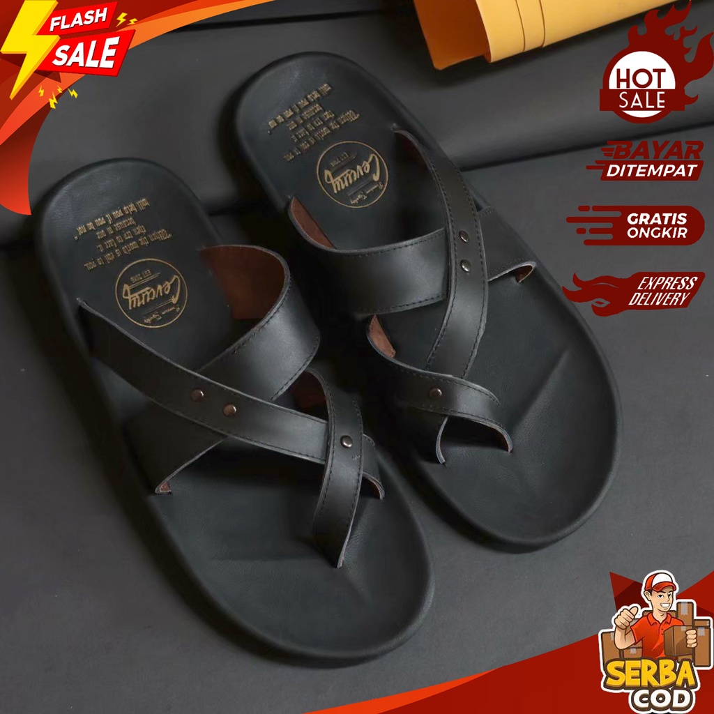EXTREME_CORPS - Sandal Pria Casual Kulit Asli Genuine Leather 100% - Sendal Cowok Distro Original - 