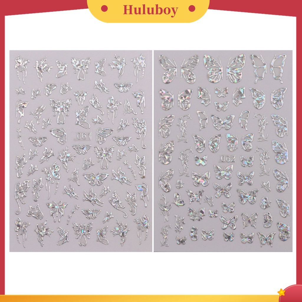 Huluboy Huluboy♡ 4 / 16Pcs Stiker Kuku 3D Kupu-Kupu Warna Warni Luminous