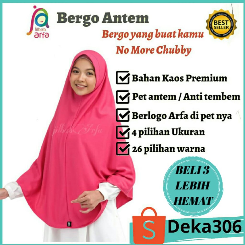 Jilbab Arfa AMIRA warna MAGENTA - Bergo Kaos pet Antem Hijab Instan Modis - Khimar Syari Muslimah