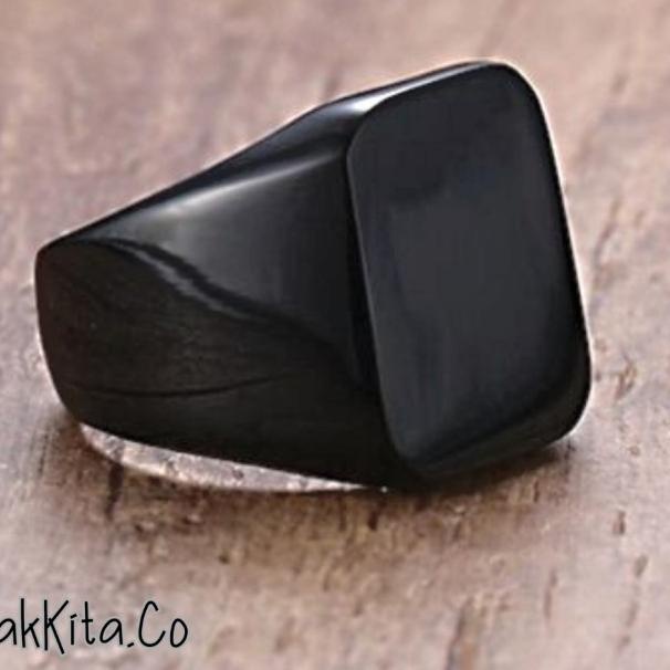 ➢ Cincin Pria Titanium Hitam Polos Kotak / Cincin Pria Hitam Titanium ✸