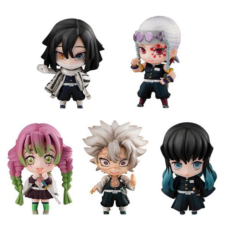 5PCS Q Version Anime Demon Slayer FiguresTanjiro Nezuko Inosuke Zenizu Sitting Action Figure Model Toys Ghost Doll