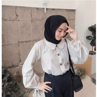 ilook | Blouse Zashi | Blouse Wanita Motif Kotak Bahan Creepe - Fit to L-2
